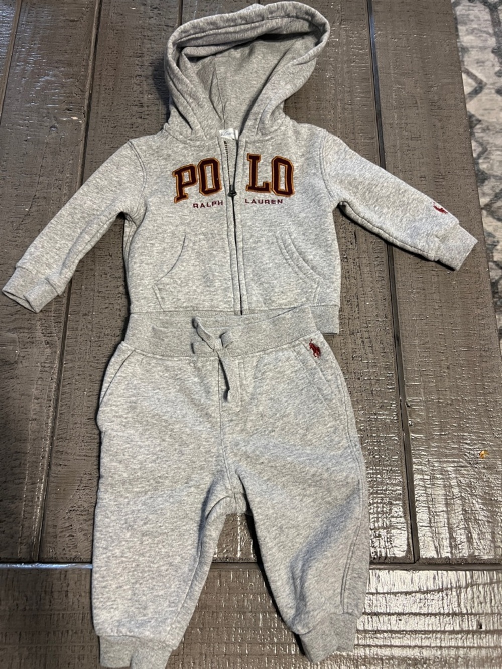 Polo by Ralph Lauren Heather Gray Hoodie & Jogger Set with Pony Accents 6 months